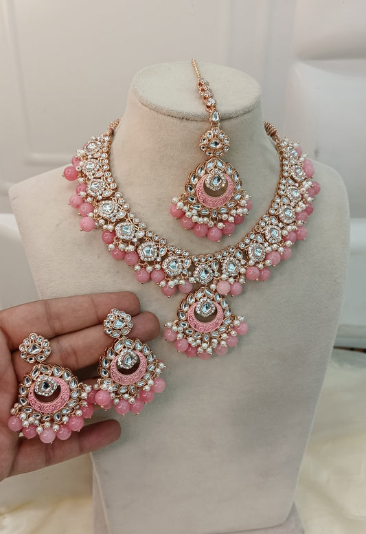 Beby Pink Kundan 21 Karet Necklace Jewellery West Set