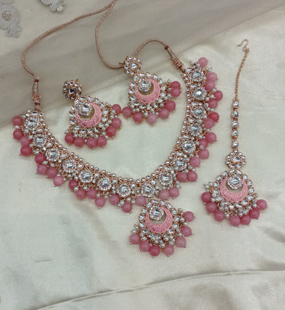 Beby Pink Kundan 21 Karet Necklace Jewellery West Set