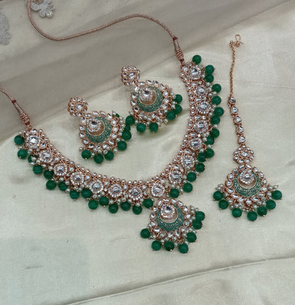 Green Kundan 21 Karet Necklace Jewellery West Set