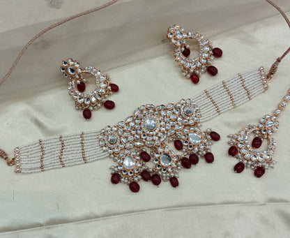 Maroon Kundan 21 Karet Choker Jewellery Huchi Sett