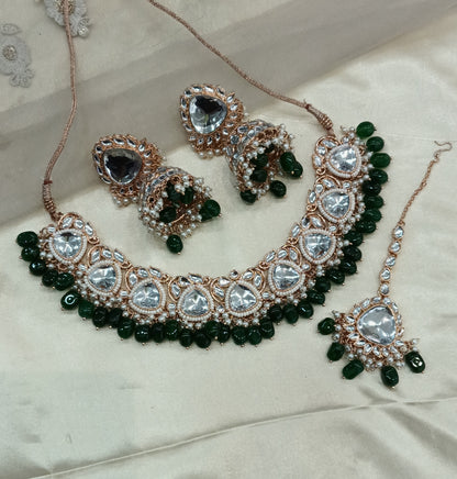 Green Kundan 21 Karet Necklace Jewellery Hari Set