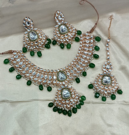 Green Kundan 21 Karet Necklace Jewellery Hari Set