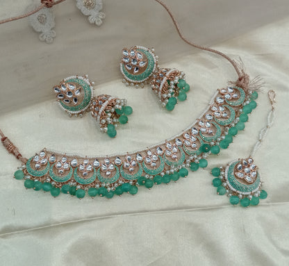 Turquoise Kundan Karet Choker Jewellery Braillo Set