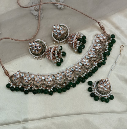 Green Kundan Karet Choker Jewellery Braillo Set