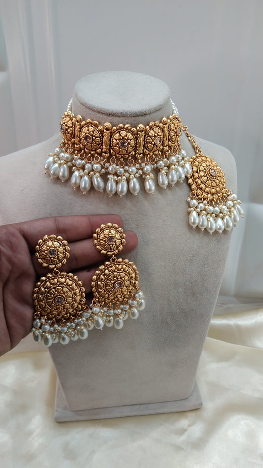 White Gold Punjabi choker Birapal set