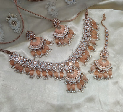 Peach Kundan 21 Karet Necklace Jewellery Most Set