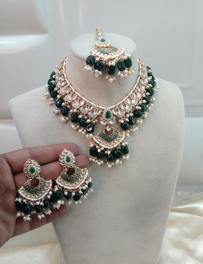 Green Kundan 21 Karet Necklace Jewellery Most Set