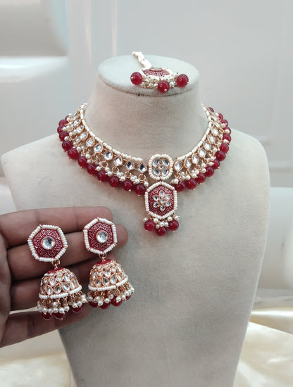 Ruby Kundan 21 Karet Necklace Jewellery Preserve Set