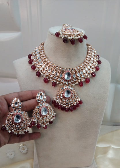Maroon Kundan 21 Karet Necklace Jewellery Hari Set