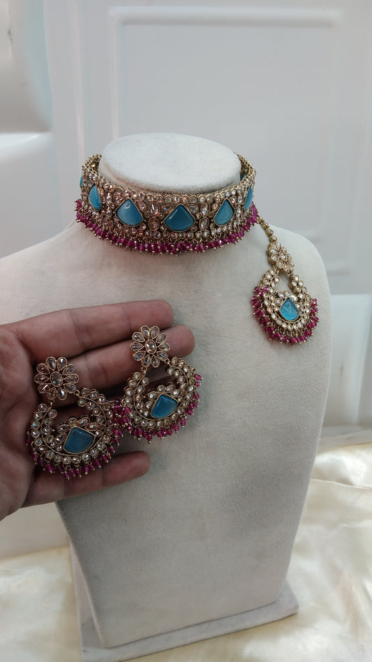 Firoja Majenta Choker Jewellery Hiki Set