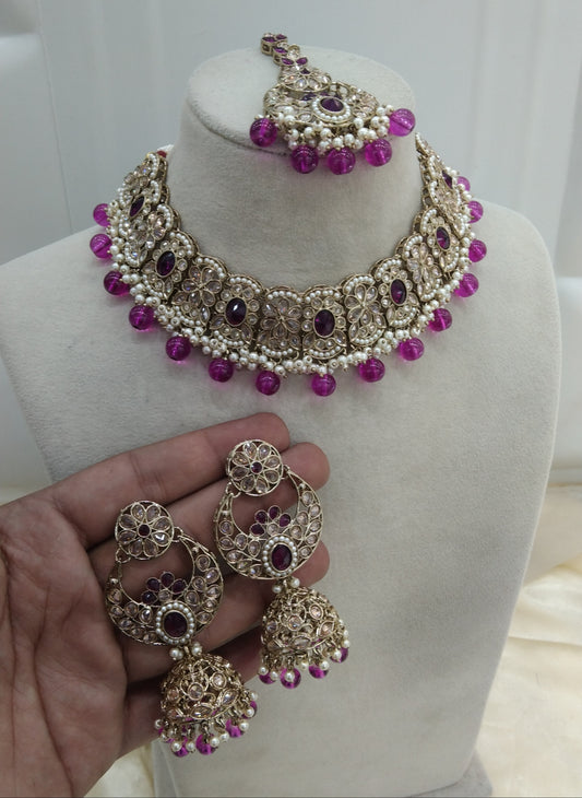 Purple Antique Gold Necklace Jewellery Keeps Set