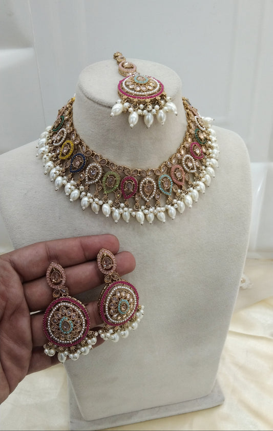 Multi Gold Necklace Jewellery Sital Set
