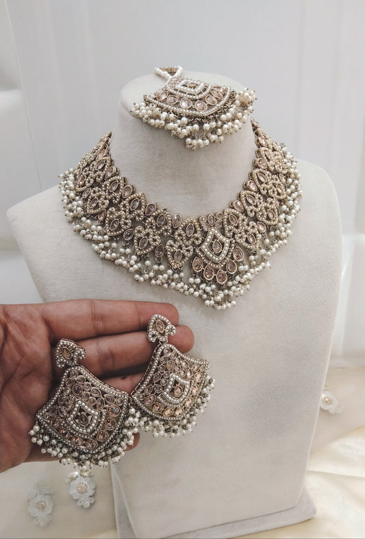 Antique White Gold Necklace Jewellery Sital Set