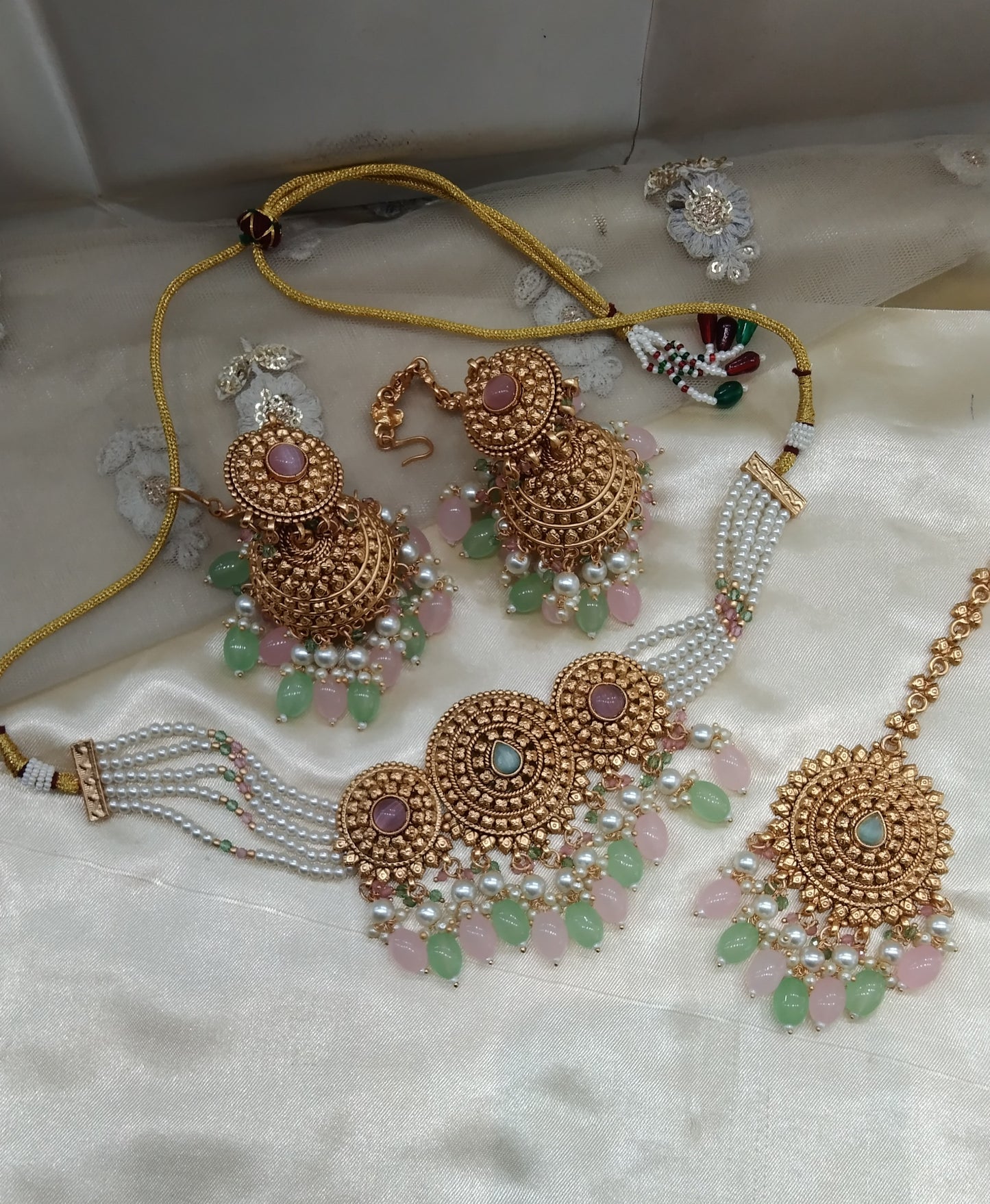 Mint Pink Gold Punjabi choker Birpal set