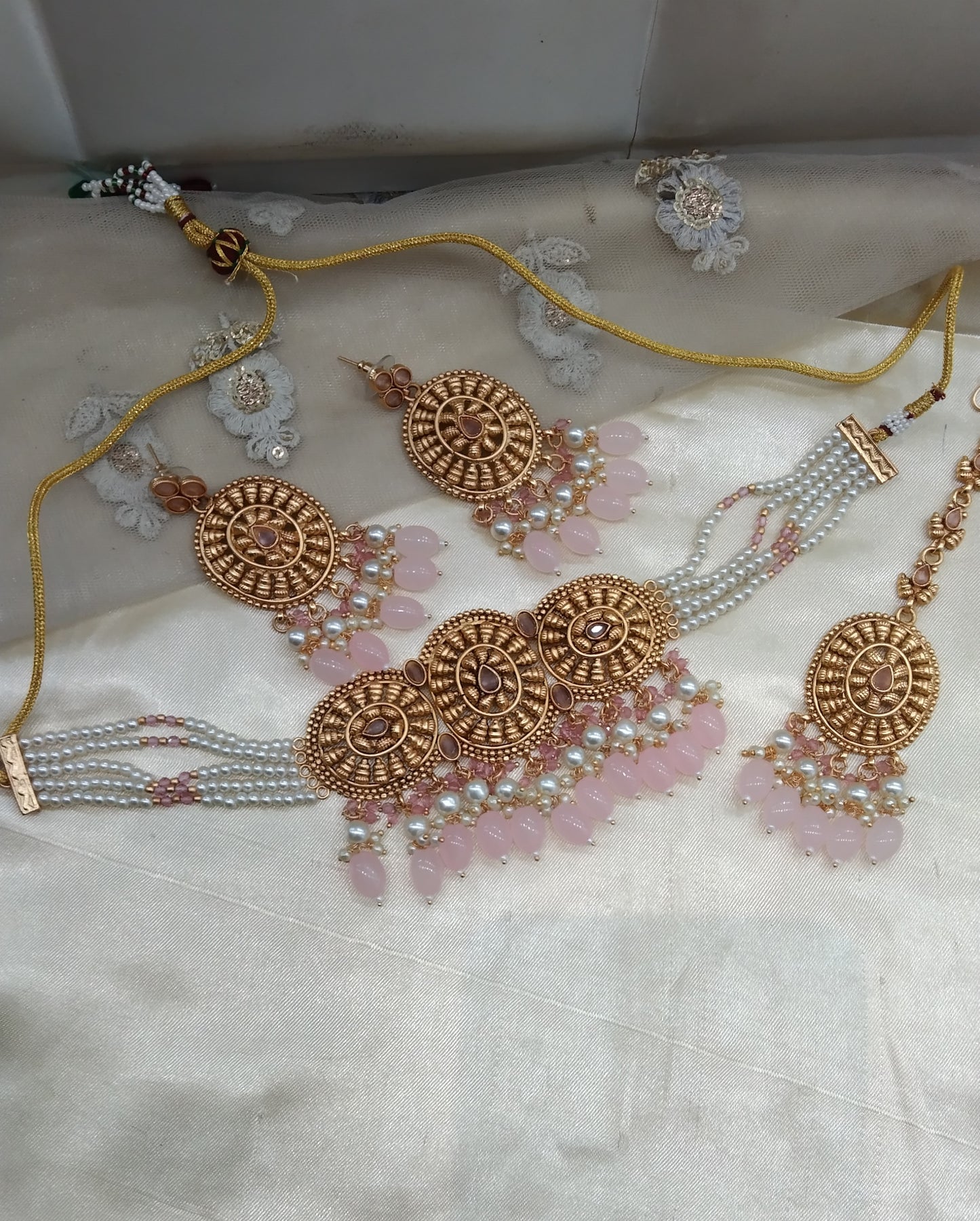Baby Pink Gold Punjabi choker Birpal set
