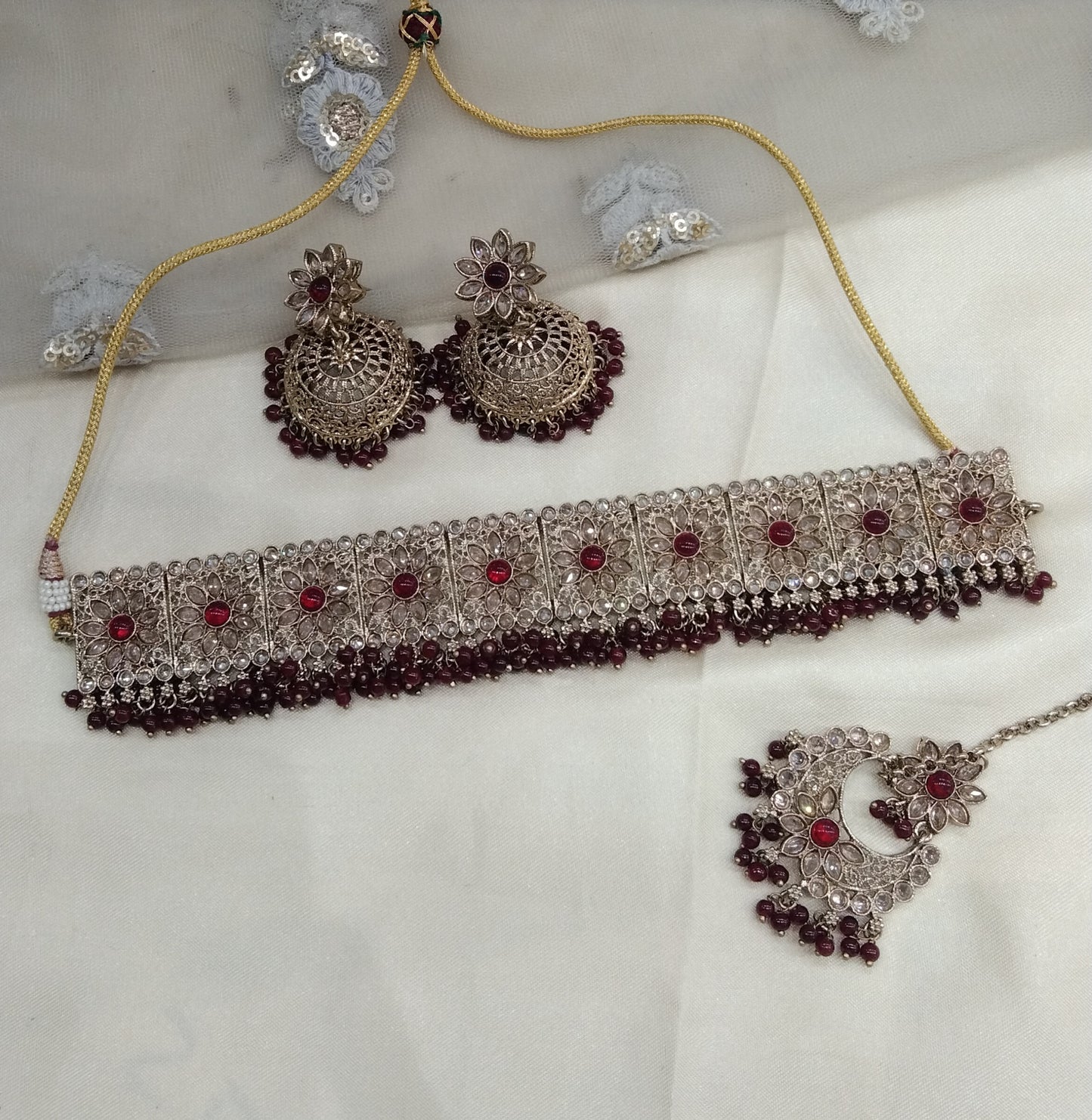 Maroon Choker Jewellery Seema Set