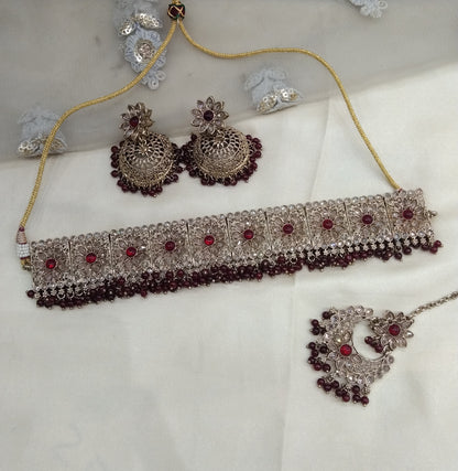 Maroon Choker Jewellery Seema Set