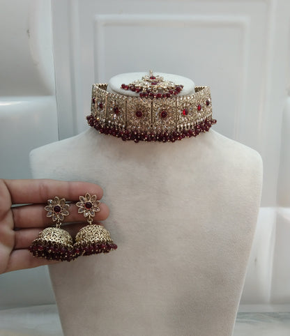 Maroon Choker Jewellery Seema Set