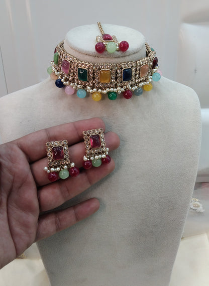 Multi Colour Choker Jewellery Soha Set