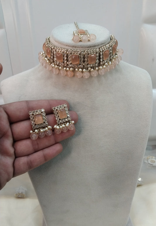 Peach Choker Jewellery Soha Set