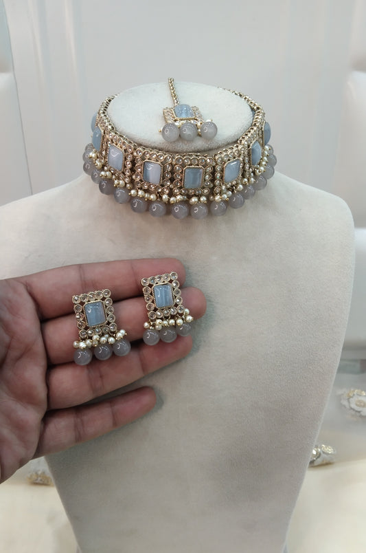 Grey Choker Jewellery Soha Set