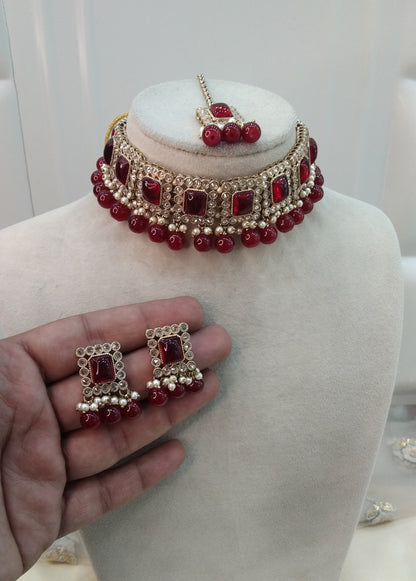 Maroon Choker Jewellery Soha Set