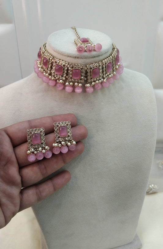 Pink Choker Jewellery Soha Set