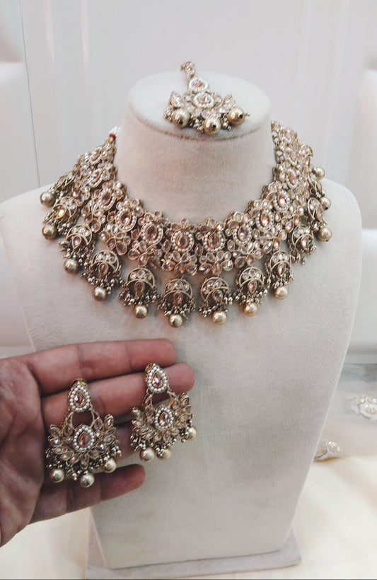 Antique Golden Necklace Jewellery Jani Set