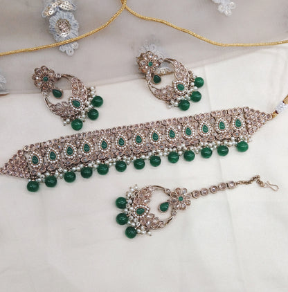 Green Choker Jewellery Sawree  Set