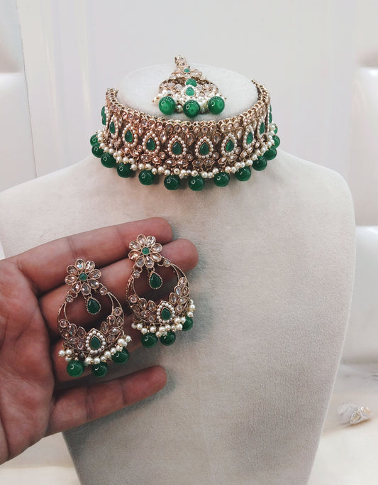 Green Choker Jewellery Sawree  Set