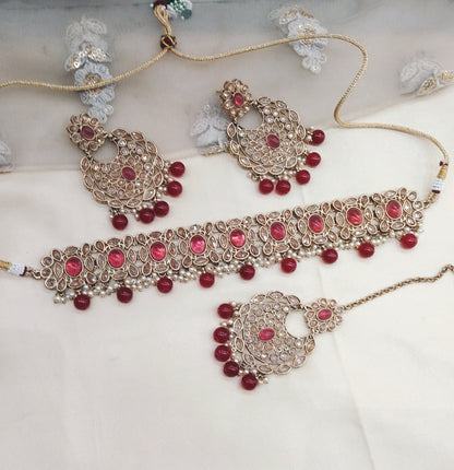 Maroon Choker Jewellery Wellington  Set
