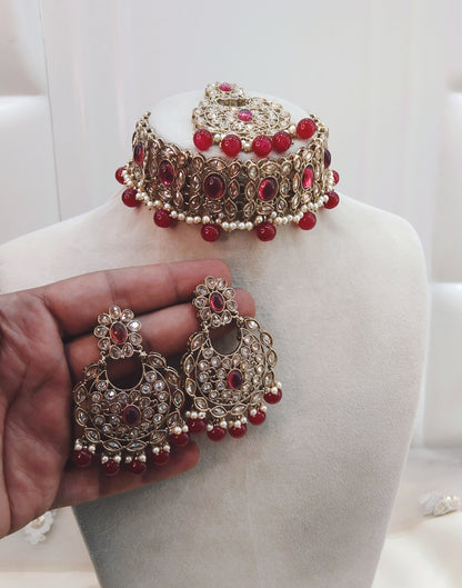 Maroon Choker Jewellery Wellington  Set