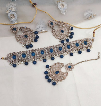 Blue Choker Jewellery Wellington  Set
