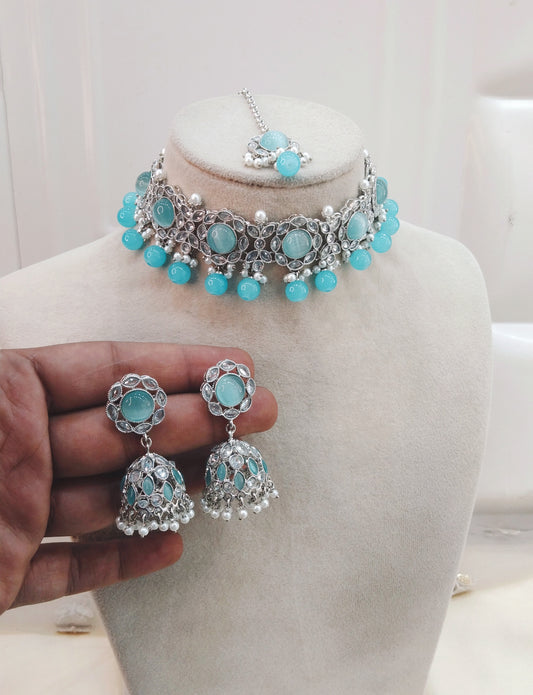 Silver Sky Blue Choker Jewellery Bendigo  Set