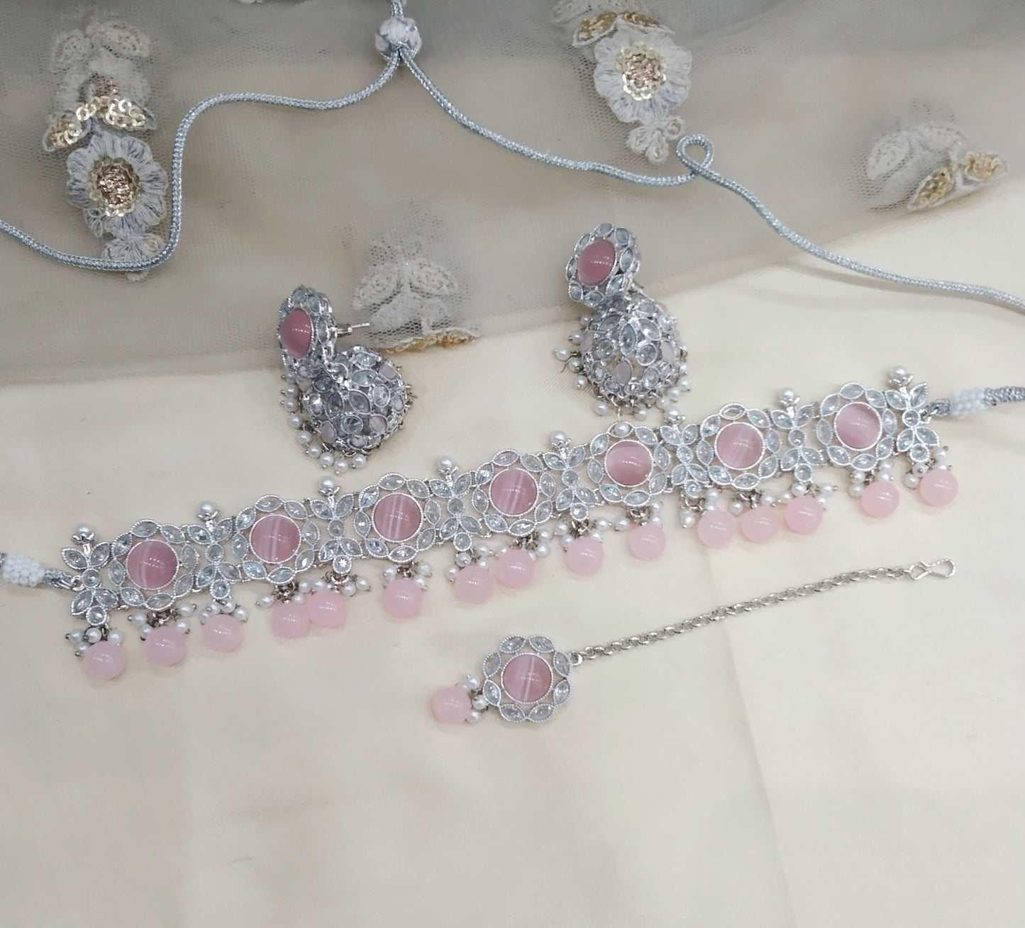 Silver Baby Pink Choker Jewellery Bendigo  Set