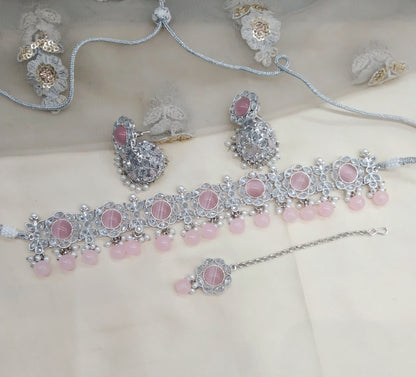 Silver Baby Pink Choker Jewellery Bendigo  Set