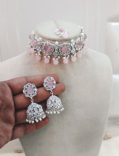 Silver Baby Pink Choker Jewellery Bendigo  Set