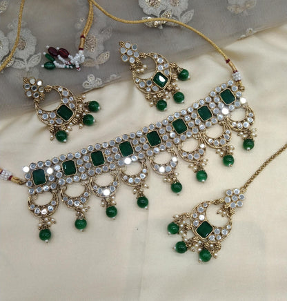 Green Choker Jewellery Sawree Set