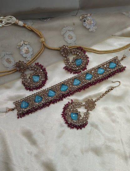 Firoja Majenta Choker Jewellery Hiki Set