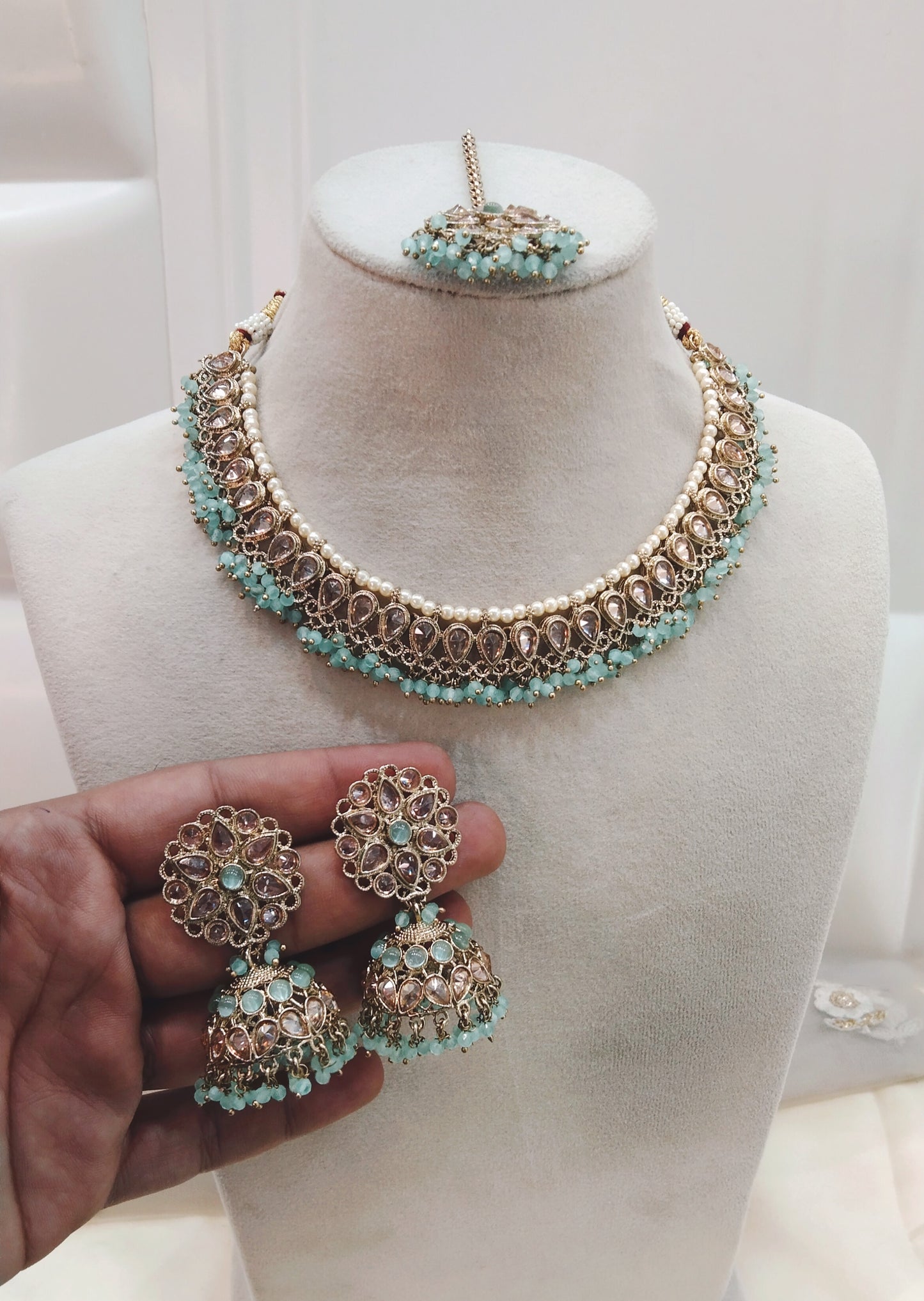 Sea Green Necklace Jewellery Arts Set