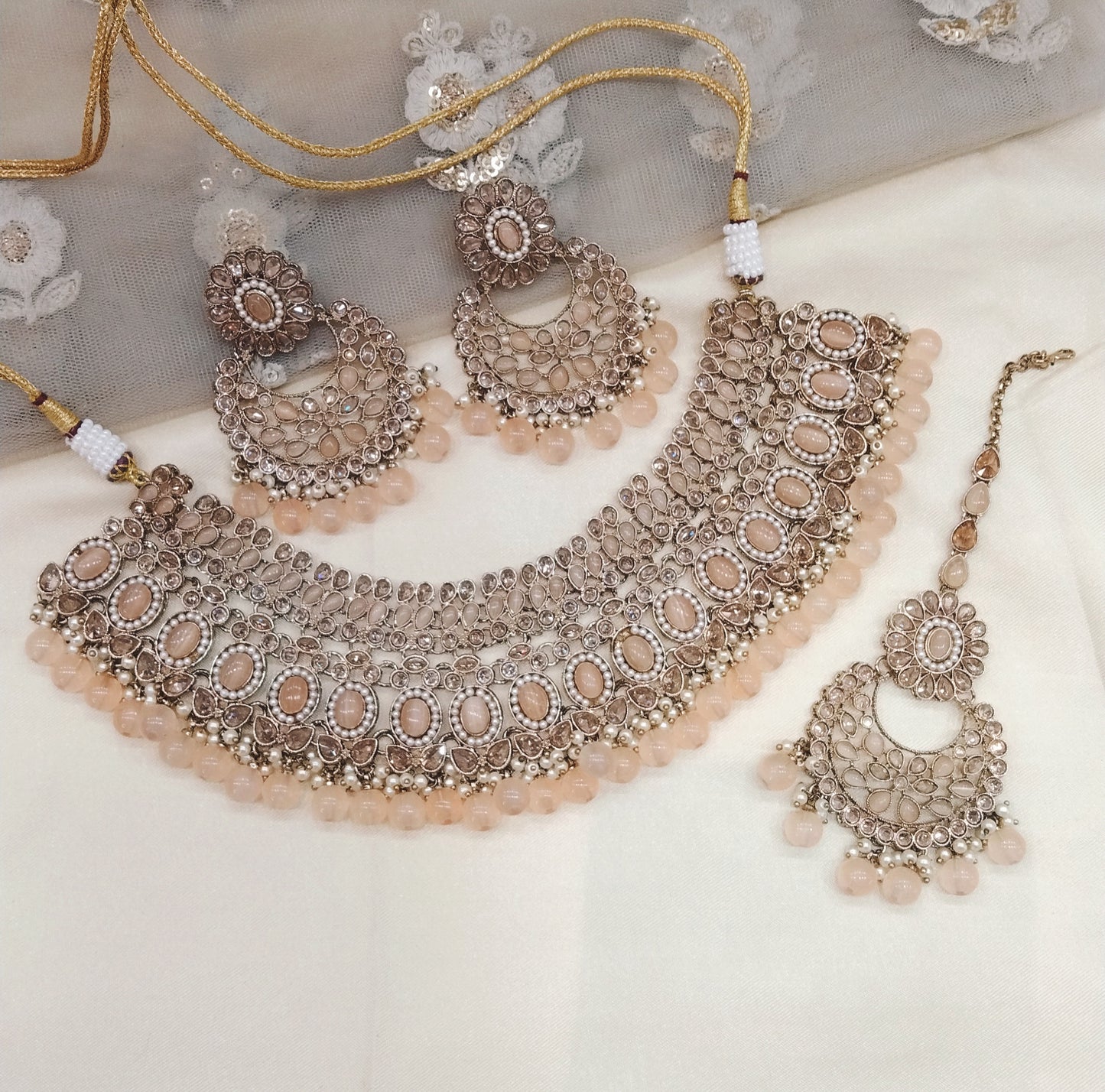 Peach Necklace Jewellery Nisha Set