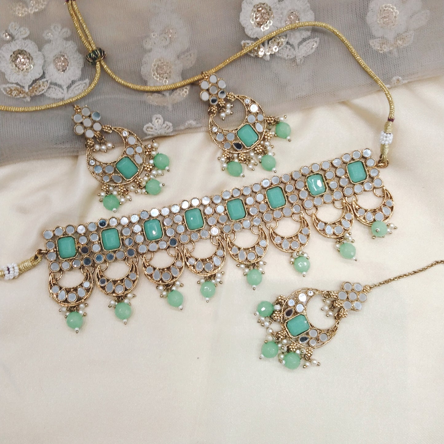 Mint Choker Jewellery Sawree Set