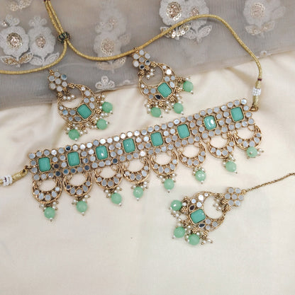 Mint Choker Jewellery Sawree Set