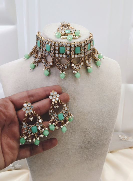 Mint Choker Jewellery Sawree Set