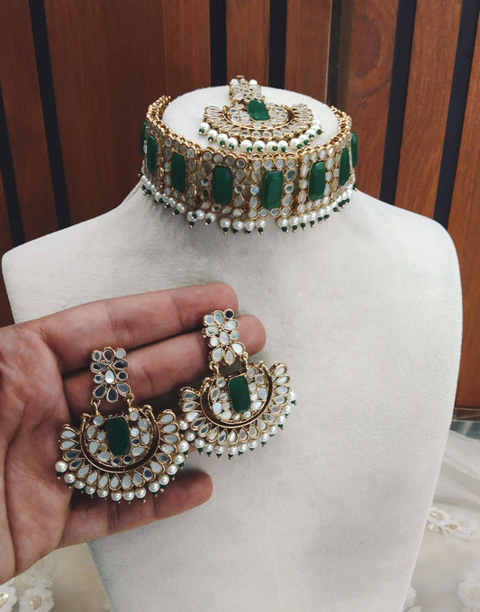 Green Choker Jewellery Sawree Set