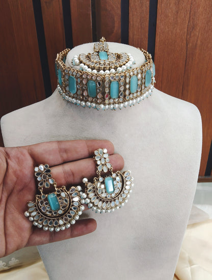 Sky Blue Choker Jewellery Sawree Set