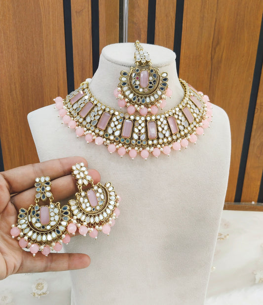 Pink Necklace Jewellery Rihana Set