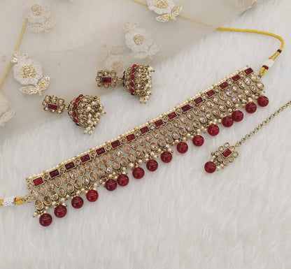 Maroon Choker Jewellery Boy Set