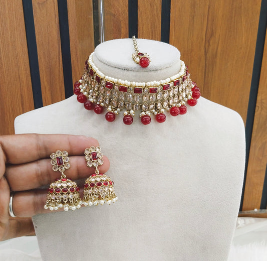 Maroon Choker Jewellery Boy Set