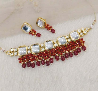 Maroon Choker Jewellery Pc Set